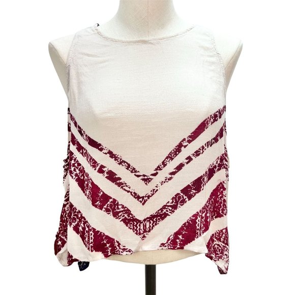 Free People Womens XS Ivory Blue Red Side Tie Tank Top Patriotic - Picture 1 of 10